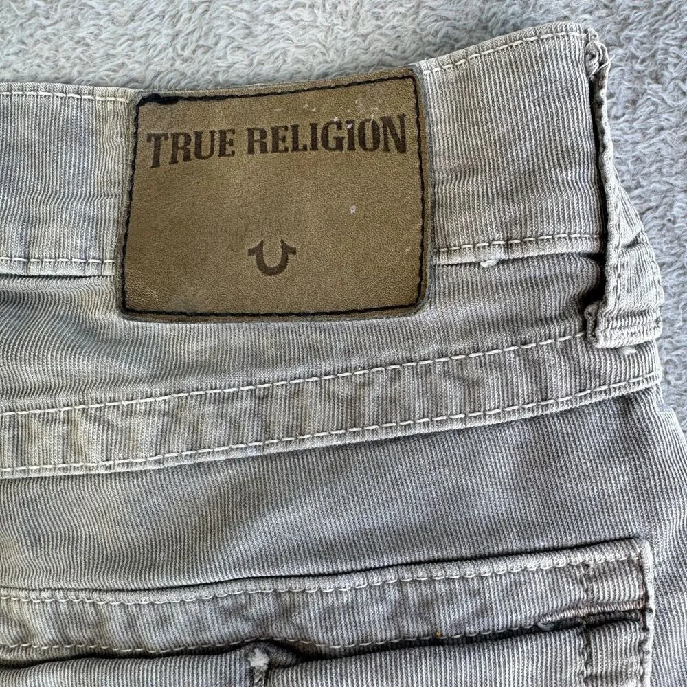 True Religion Ricky Cut Off Shorts Men's 31 Gray Corduroy Relaxed Fit Whiskered